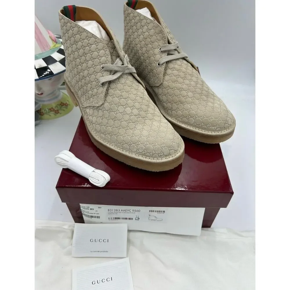 Men's Gucci suede GG embossed desert boots in oatmeal size 11 made in Italy